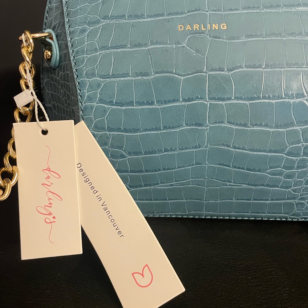 Darling Teal Crocodile-Embossed Shoulder Bag